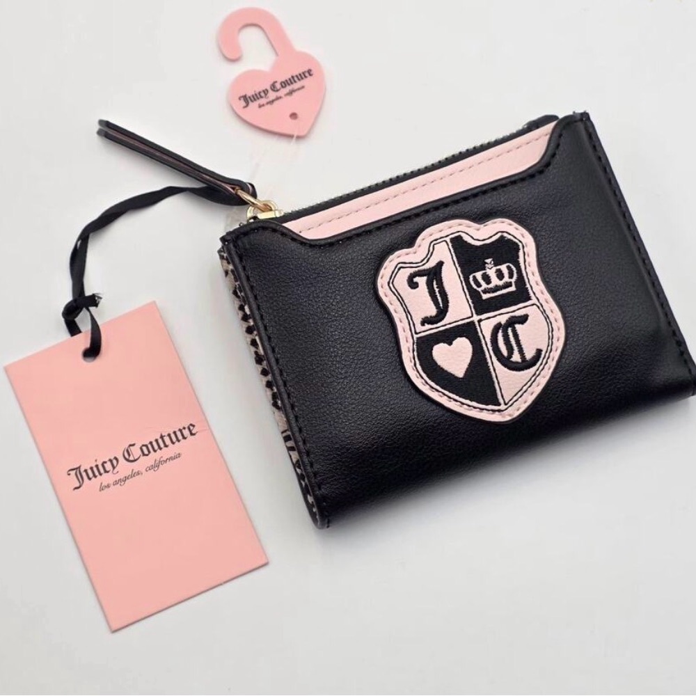 NEW Juicy Couture Black Pink Queen of Everything Bifold w/ Pullout Case